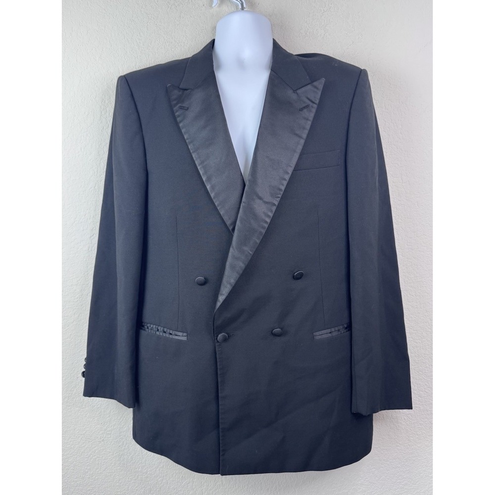 Christian‎ Dior Monsieur Tuxedo Jacket 41L Black Satin Lapel Double Breasted Vtg